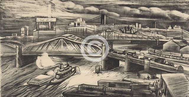 Harlem River Bridges, ca.1935 - 1943. Creator: Elizabeth Olds.