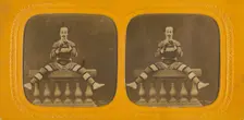 Harlequin playing a small flute, 1860s. Creator: E Lamy