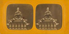 Harlequin playing a small flute, 1860s. Creator: E Lamy
