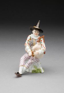 Harlequin with Bagpipes, Meissen, c. 1740. Creator: Meissen Porcelain