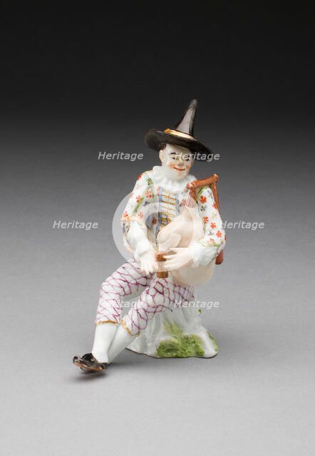 Harlequin with Bagpipes, Meissen, c. 1740. Creator: Meissen Porcelain.