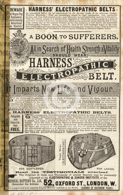 Harness Electropathic belt, 1890s. Artist: Unknown
