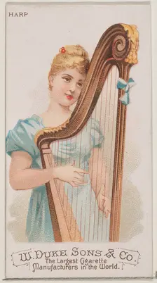 Harp, from the Musical Instruments series (N82) for Duke brand cigarettes, 1888., 1888. Creator: Schumacher & Ettlinger