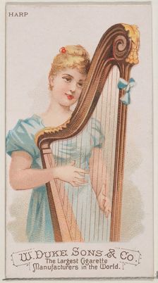 Harp, from the Musical Instruments series (N82) for Duke brand cigarettes, 1888., 1888. Creator: Schumacher & Ettlinger