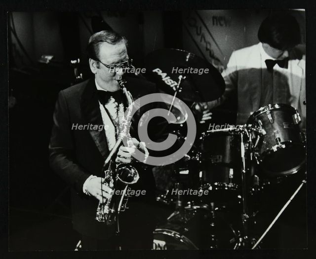 Harry Bence playing the saxophone at the Forum Theatre, Hatfield, Hertfordshire, 1984. Artist: Denis Williams