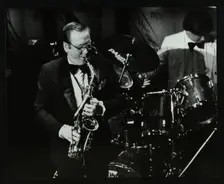 Harry Bence playing the saxophone at the Forum Theatre, Hatfield, Hertfordshire, 1984. Creator: Denis Williams