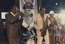 Harry Edison, Buddy Tate, Al Grey, (Harlem Stampede), Edinbugh Jazz Festival, 1986. Creator: Brian Foskett