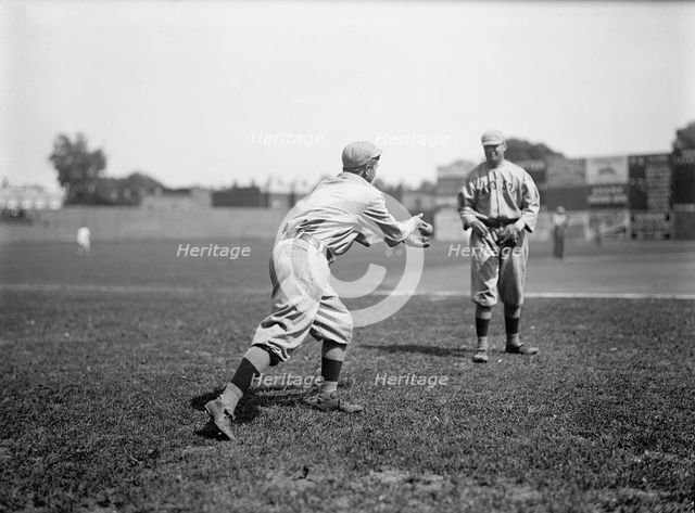 Harry Hooper, Left; Unidentified, Right; Boston Al (Baseball), 1913. Creator: Harris & Ewing.