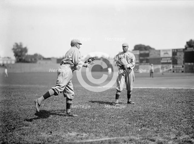 Harry Hooper, Left; Unidentified, Right; Boston Al (Baseball), 1913. Creator: Harris & Ewing.