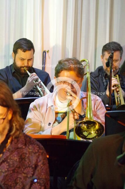 Harry Maund, Stan Sulzmann’s Neon Orchestra, Watermill Jazz Club, Dorking, Surrey, Nov 2023. Creator: Brian O'Connor.