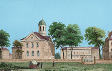 Harvard University in Cambridge, Massachusetts, near Boston, United States, 1850. Creator: Leon-Francois-Antoine Fleury