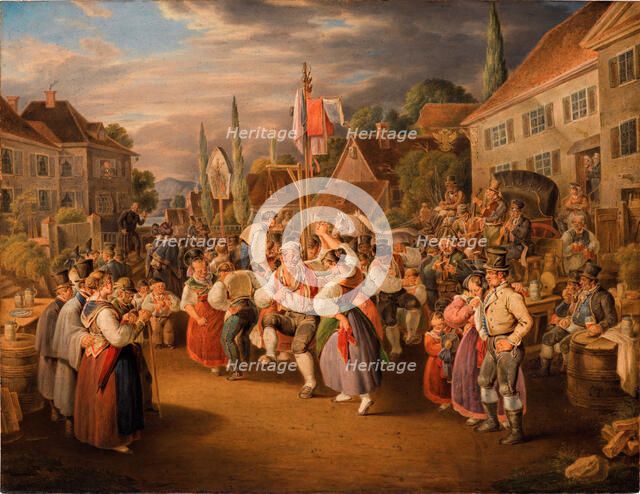 Harvest festival with rooster dance, 1839. Creator: Pflug, Johann Baptist (1785-1866).