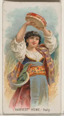 Harvest Home, Italy, from the Holidays series (N80) for Duke brand cigarettes, 1890., 1890. Creator: George S. Harris & Sons