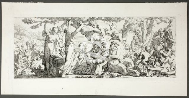 Harvest of Grapes, plate two of four from Le Travaux de la Vendange, 1750. Creator: Joseph-Marie Vien the Elder.