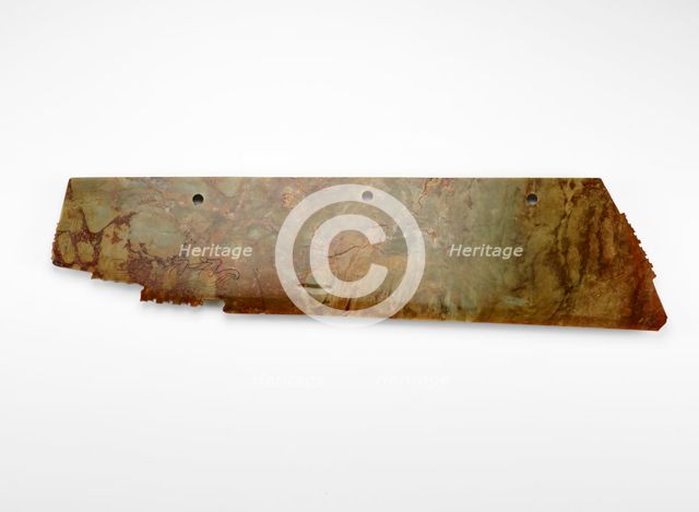 Harvesting knife (hu ?) with mask and felines, fragment, Late Neolithic period, ca. 2000-1700 BCE. Creator: Unknown.