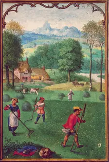 Harvesting, late 15th century. Creators: Unknown, Simon Bening