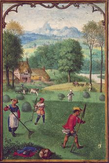 Harvesting, late 15th century. Creators: Unknown, Simon Bening