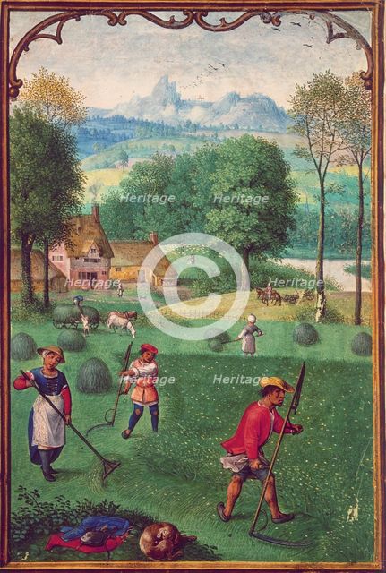 Harvesting, late 15th century.  Creators: Unknown, Simon Bening.