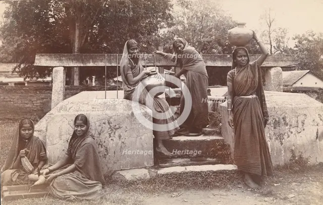 Hassan, Karnataka, India: young women fetching water from a well at an orphanage, [1900?]. Creator: Unknown.