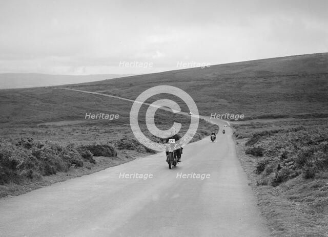 HB Ranson's 597 cc Ariel Square Four competing at the MCC Torquay Rally, July 1937. Artist: Bill Brunell.