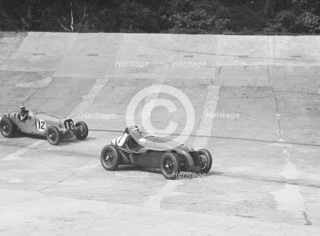 HC Hunter's Alta leading a Delahaye, JCC International Trophy, Brooklands, 2 August 1937.  Artist: Bill Brunell.