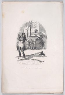 He gets up, covered from head to toe in snow. from the Little Miseries of Human Life, 1843. Creator: Jean Ignace Isidore Gerard