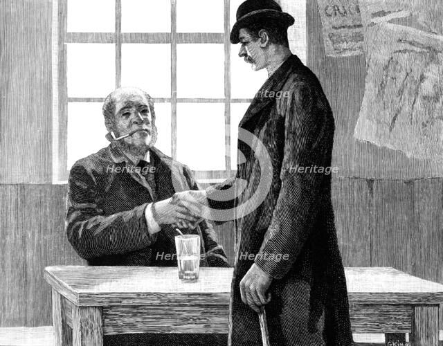 He found Dawson...smoking a pipe, and drinking hot brandy-and-water, 1883. Creator: R. Taylor.