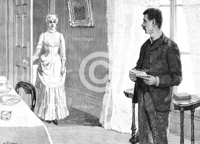 He had a telegram in his hand which he had just received and which he was...twisting nervously, 1883 Creator: R. Taylor.