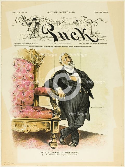 He Has Arrived in Washington, from Puck, 1889. Creator: Unknown.