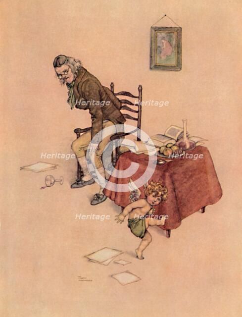 'He Jumped Down From The Old Man's Lap And Danced Around Him On The Floor', c1930. Artist: W Heath Robinson.