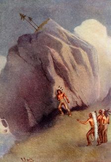He leaned his shoulder against the rock 1914. Creator: Unknown