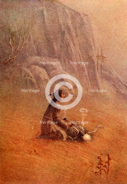 "He lit the pipe and placed it in the mouth of the skeleton", 1914. Creator: Unknown.