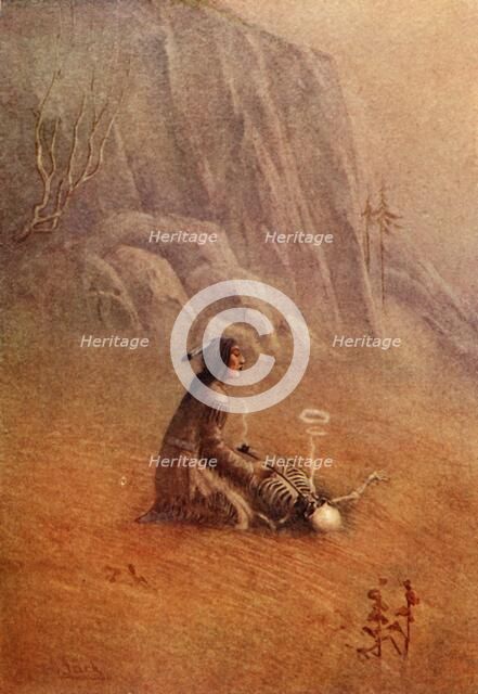 "He lit the pipe and placed it in the mouth of the skeleton", 1914. Creator: Unknown.