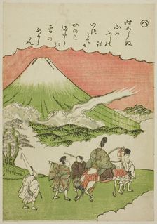 He: Mt. Fuji, Suruga Province, from the series "Tales of Ise in Fashionable Brocade..., c. 1772/73. Creator: Shunsho