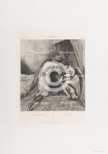 He smothers her: plate 13 from Othello (Act 5, Scene 2), etched 1844, reprinted 1900. Creator: Theodore Chasseriau.