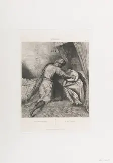He smothers her: plate 13 from Othello (Act 5, Scene 2), etched 1844, reprinted 1900. Creator: Theodore Chasseriau