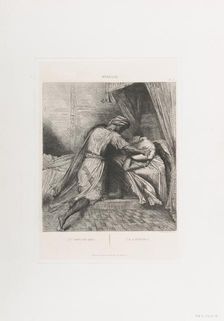 He smothers her: plate 13 from Othello (Act 5, Scene 2), etched 1844, reprinted 1900. Creator: Theodore Chasseriau