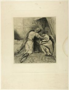 He Smothers Her, plate thirteen from Othello, 1844. Creator: Theodore Chasseriau