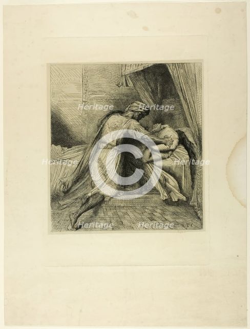 He Smothers Her, plate thirteen from Othello, 1844. Creator: Theodore Chasseriau.