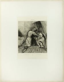 He Smothers Her, plate thirteen from Othello, 1844. Creator: Theodore Chasseriau