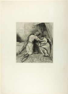 He Smothers Her, plate thirteen from Othello, 1844. Creator: Theodore Chasseriau