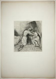 He Smothers Her, plate thirteen from Othello, 1844. Creator: Theodore Chasseriau