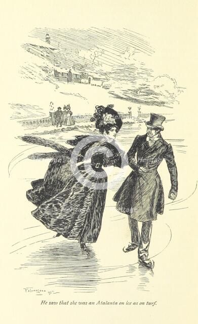 He saw that she was an Atalanta on ice as on turf, 1896.  Creator: Frederick Henry Townsend.