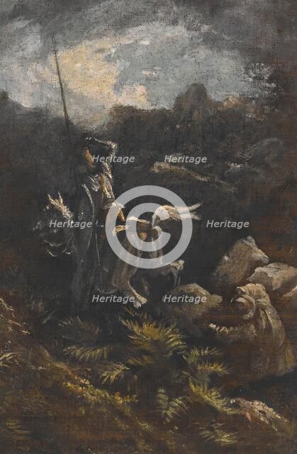 \"He spied upon the top of a stony crag just before him a man that skipped from rock to rock with wo Creator: Gustave Doré.