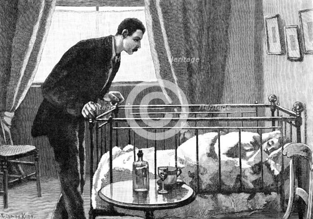He stepped lightly to the foot of the bed, and gazed earnestly at the little occupant, 1883. Creator: R. Taylor.