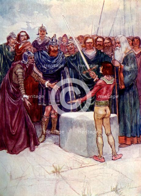 'He stood there holding the magic sword in his hand', (1905).Artist: A S Forrest