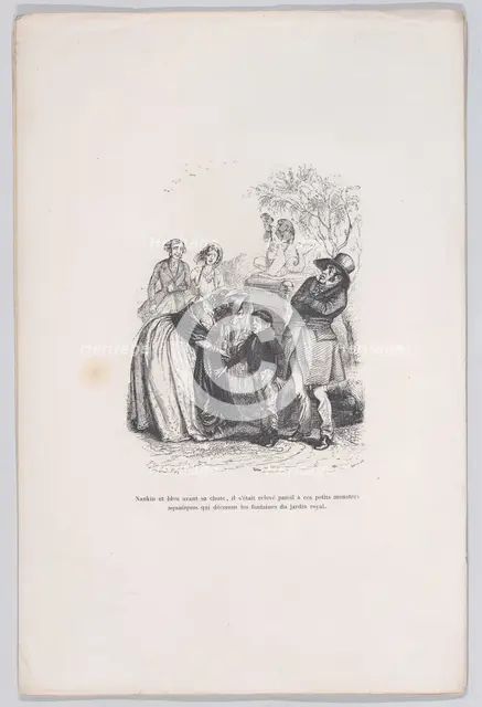 He rose like those small sea monsters that decorate the fountains. from the Little Miserie..., 1843. Creator: Quichon.