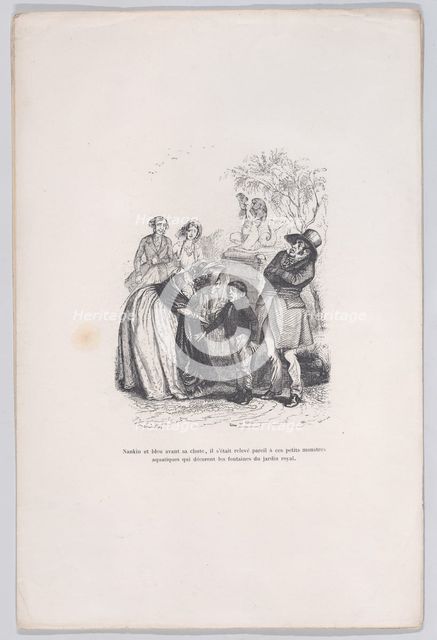 He rose like those small sea monsters that decorate the fountains. from the Little Miserie..., 1843. Creator: Quichon.