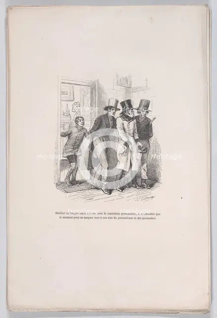 He was only waiting to make fun of the pursuer and the pursuit from the Little Miseries of..., 1843. Creator: Victor Laisne.