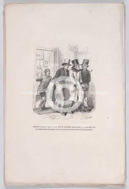 He was only waiting to make fun of the pursuer and the pursuit from the Little Miseries of..., 1843. Creator: Victor Laisne.